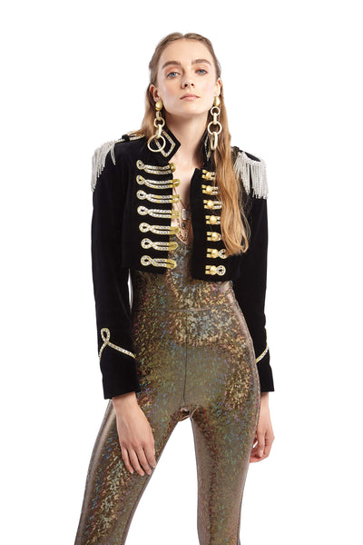 Cropped Velvet Military Jacket with Rhinestones | Festivalia.com Cropped Velvet Military Jacket with Rhinestones | Festivalia.com