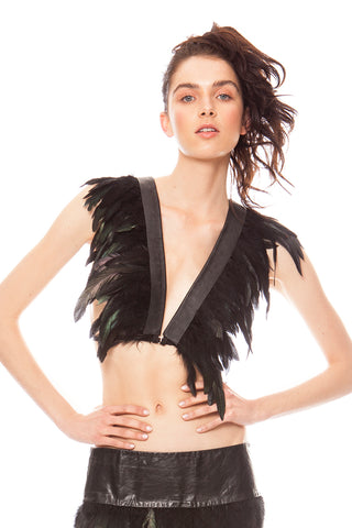 Feather and Leather Bralette Top