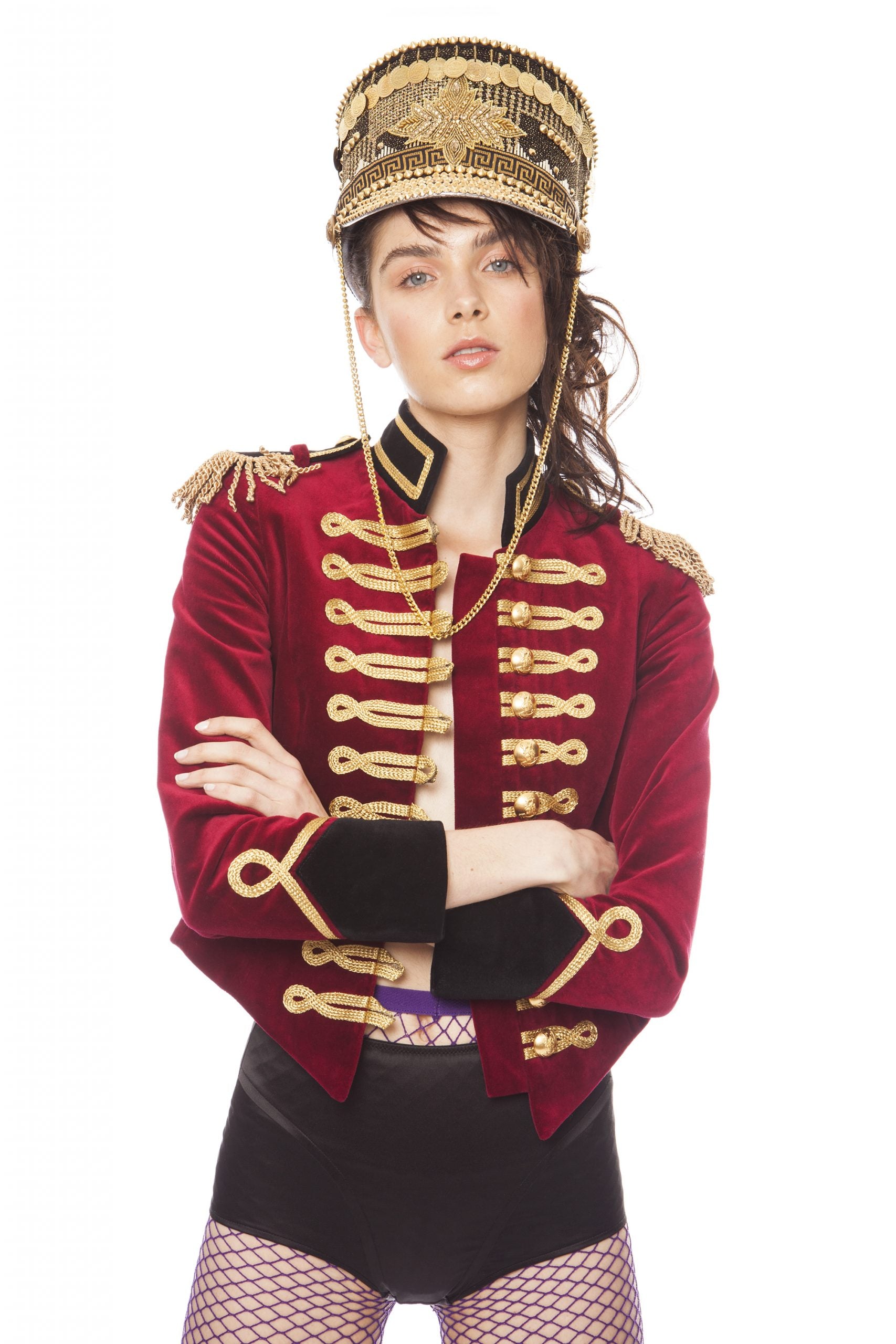 Women's Velvet V-Cut Military Style Jacket