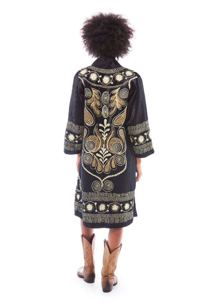 Black Velvet and Gold Embroidered Robe | Festivalia