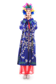 Royal Blue Velvet and Multi-Colour Embroidered Robe | Thumbnail 1