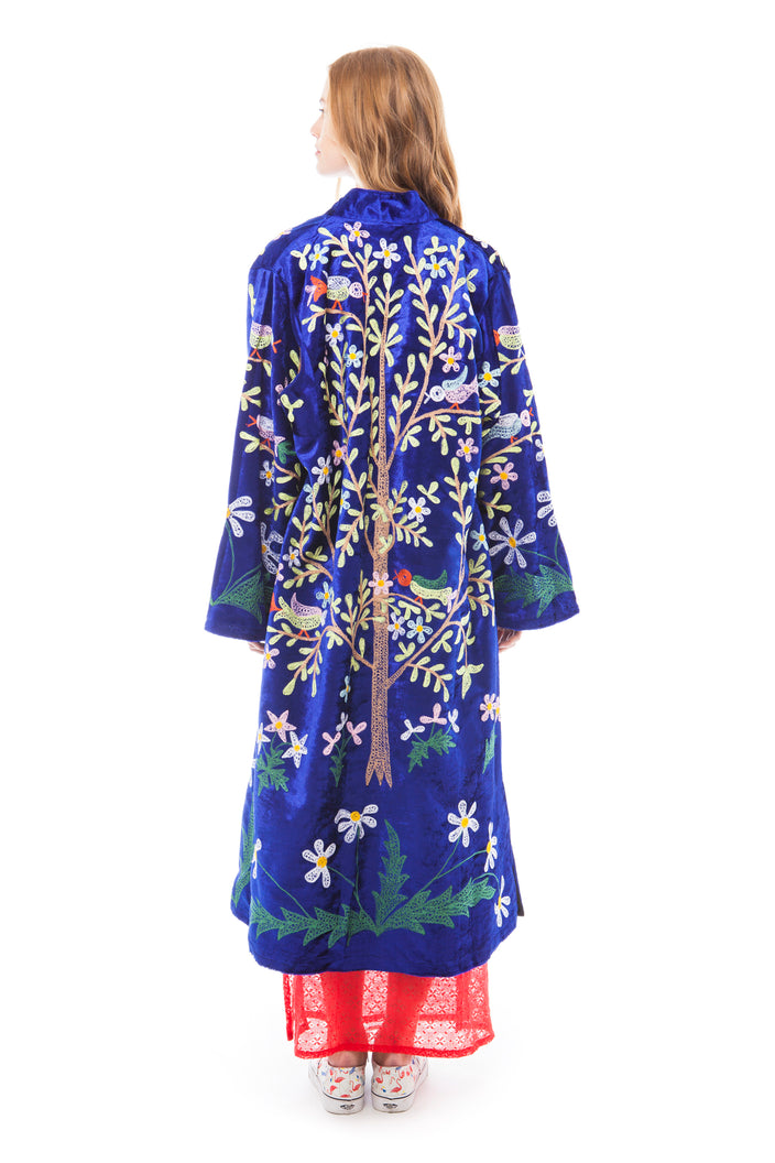 Royal Blue Velvet and Multi-Colour Embroidered Robe | Festivalia