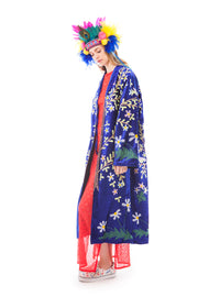 Royal Blue Velvet and Multi-Colour Embroidered Robe | Thumbnail 3