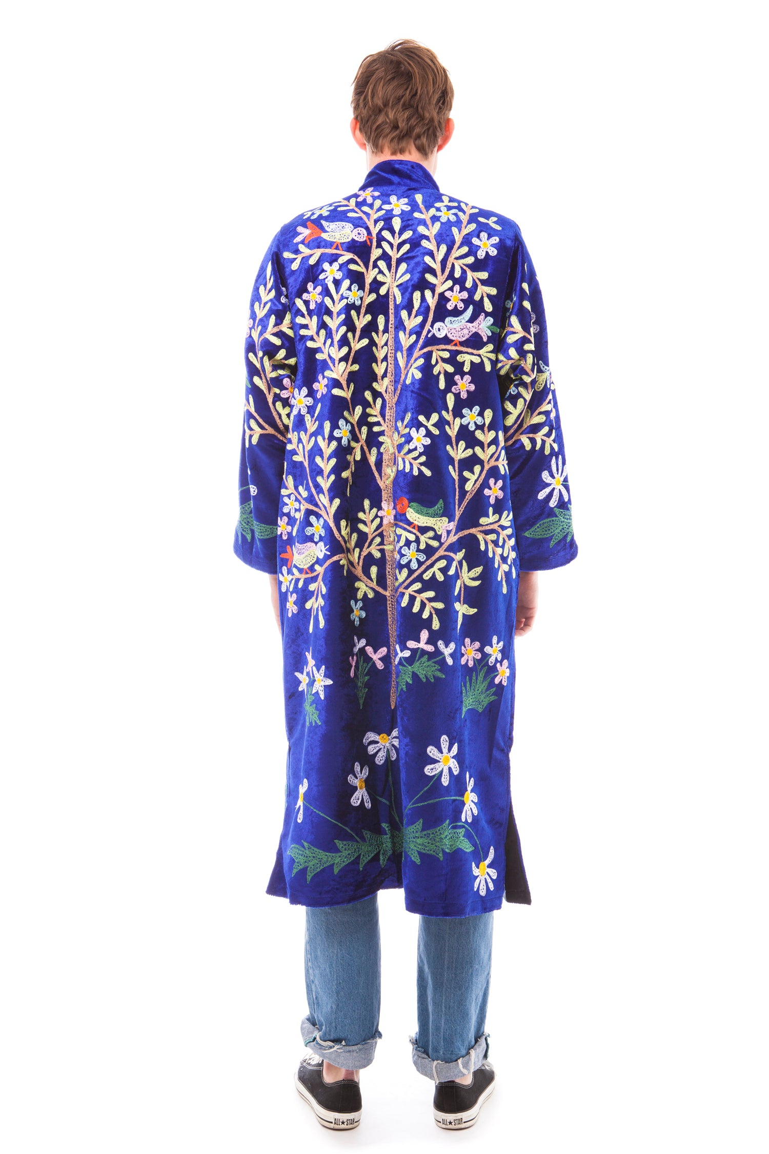 Men's Royal Blue Velvet and Multi-Colour Embroidered Robe | Festivalia