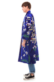 Men's Royal Blue Velvet and Multi-Colour Embroidered Robe | Thumbnail 3
