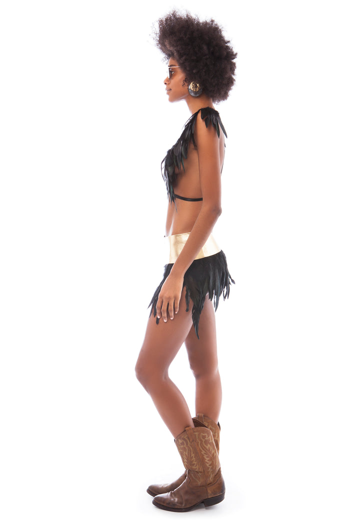 Gold Leather and Feather Lapels | Festivalia