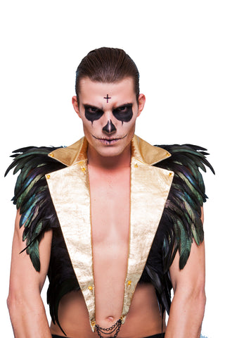 Gold Leather and Feather Lapels