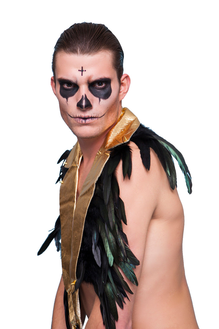 Gold Leather and Feather Lapels | Festivalia