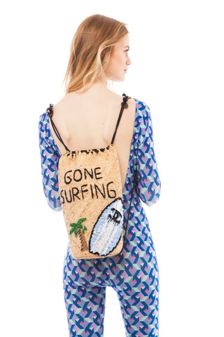 Gone Surfing Embellished Wicker Backpack