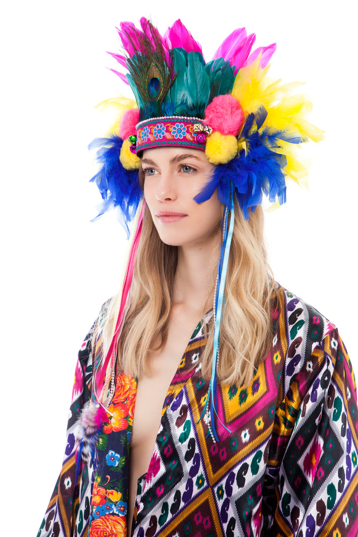 Peacock Feather Headpiece with Pompoms | Festivalia