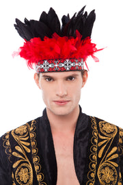 Men's Red and Black Feather Headpiece | Thumbnail 1