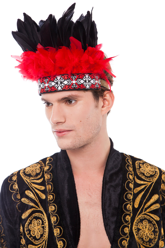 Men's Red and Black Feather Headpiece | Festivalia