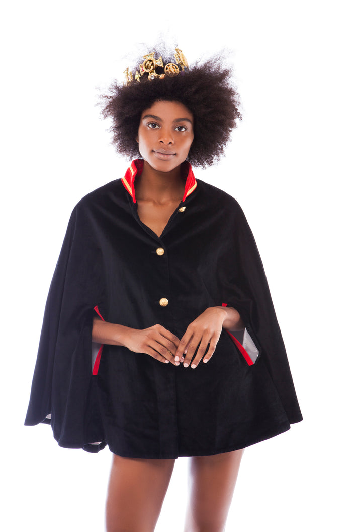 Black Velvet Cape with Red Persian Trim | Festivalia