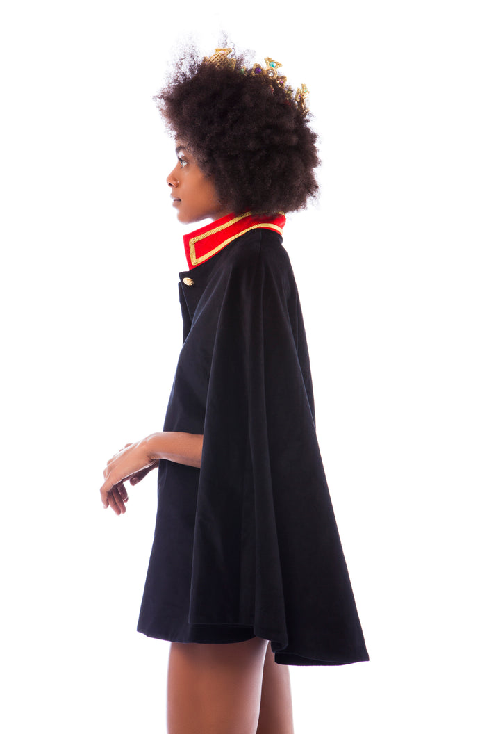 Black Velvet Cape with Red Persian Trim | Festivalia
