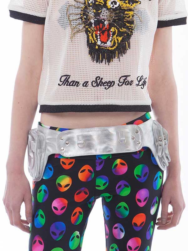 Double Pocket Silver Rainbow Leather Belt | Festivalia