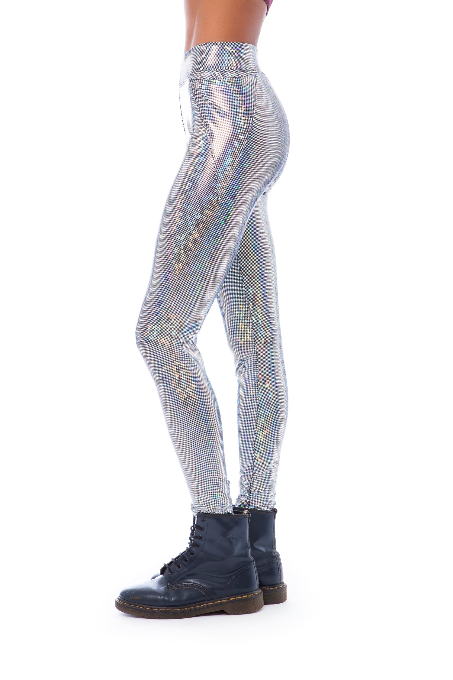 Silver on Black Holographic Small Scale Mermaid Leggings, Pocket Leggings,  Leggings With Pockets 