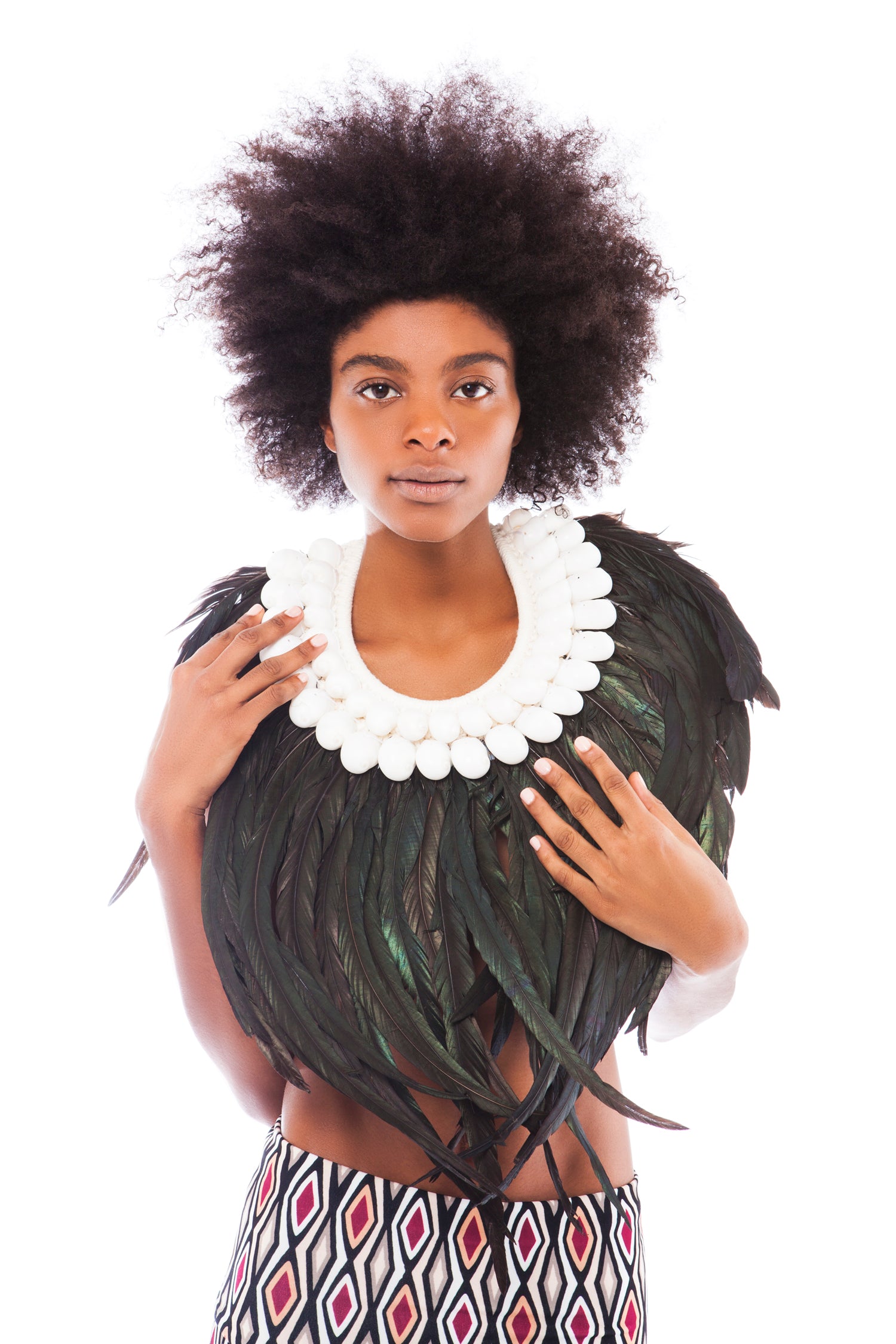 Black Iridescent Feather and White Shell Collar | Festivalia