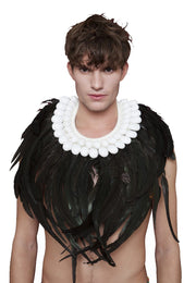Men's Black Iridescent Feather and White Shell Collar | Thumbnail 1