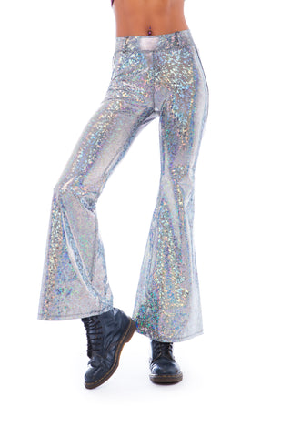 Silver Holographic Flared Trousers