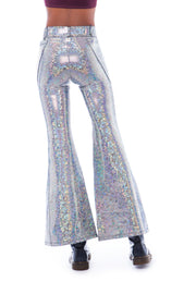 Silver Holographic Flared Trousers | Thumbnail 3