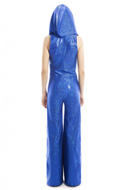 Blue Holographic Hooded Jumpsuit with Bandeau Top | Thumbnail 3