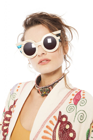 DeFying Beige and Turquoise Winged Sunglasses
