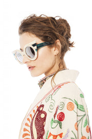 DeFying Beige and Turquoise Winged Sunglasses | Thumbnail 2