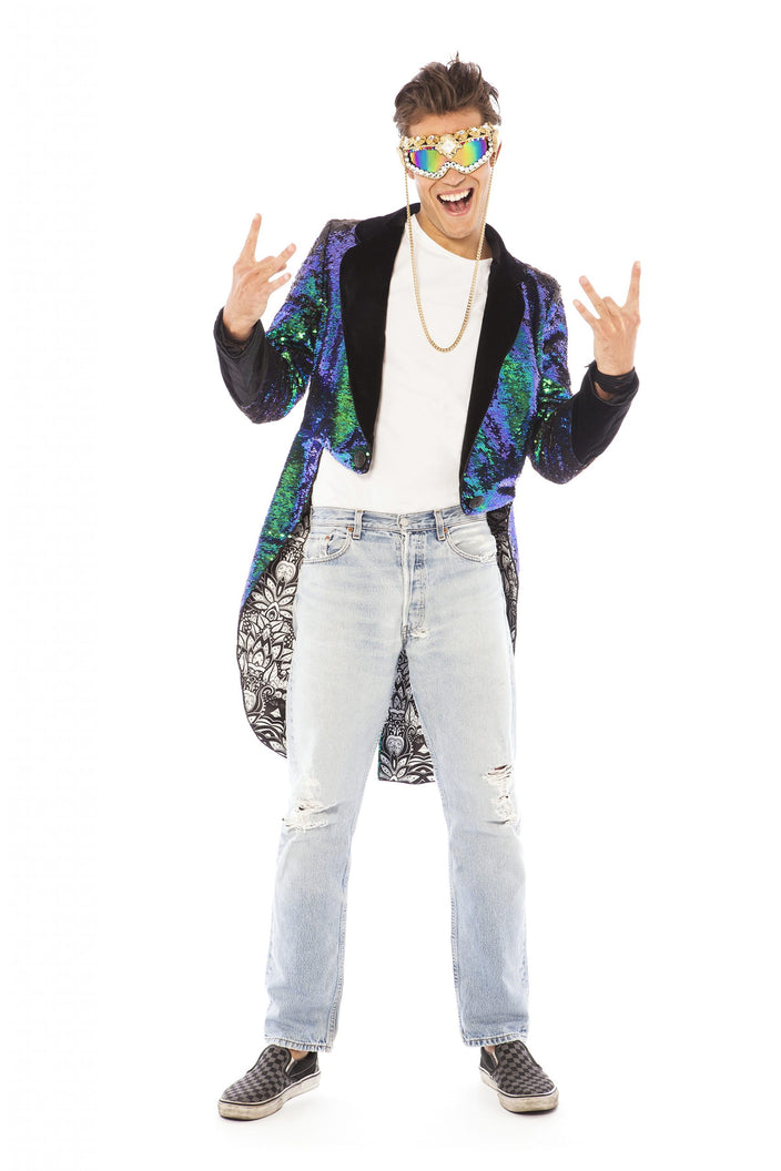 Men's Deep Sea Green Sequin Tailcoat | Festivalia