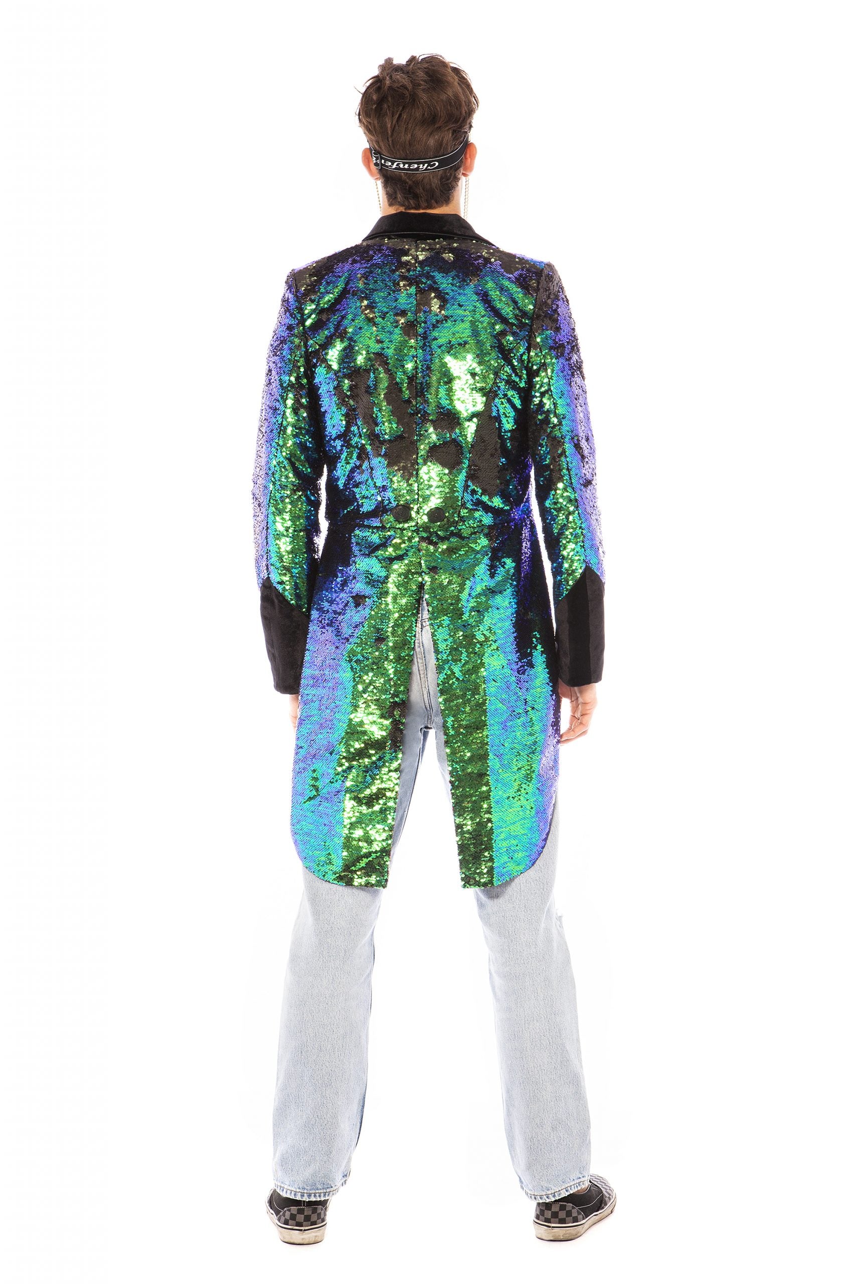 Men's Deep Sea Green Sequin Tailcoat | Festivalia
