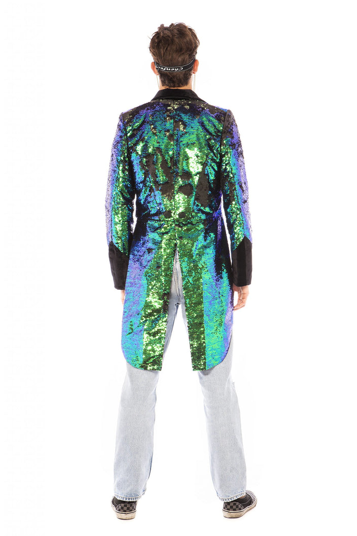 Men's Deep Sea Green Sequin Tailcoat | Festivalia