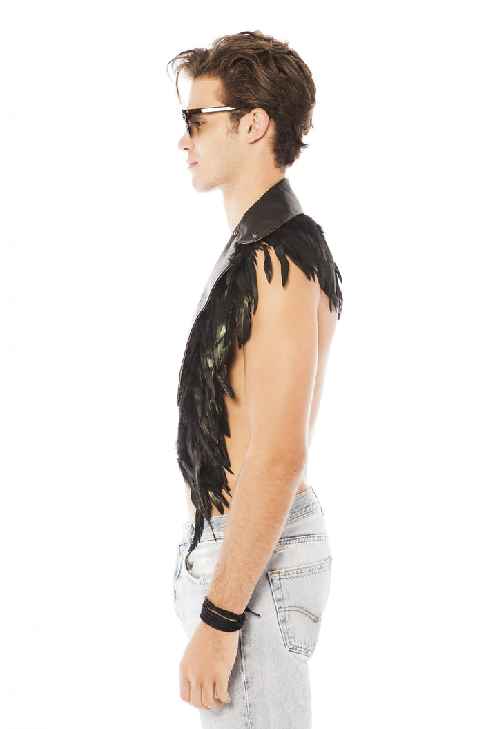 Men's Black Feather & Leather Lapels | Festivalia