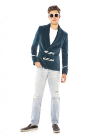 Teal Velvet Smoking Jacket | Thumbnail 1