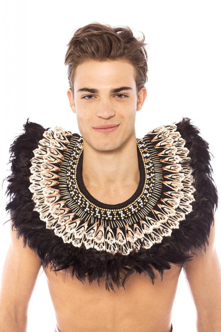 Black Feather, Shell and Beaded Collar | Festivalia