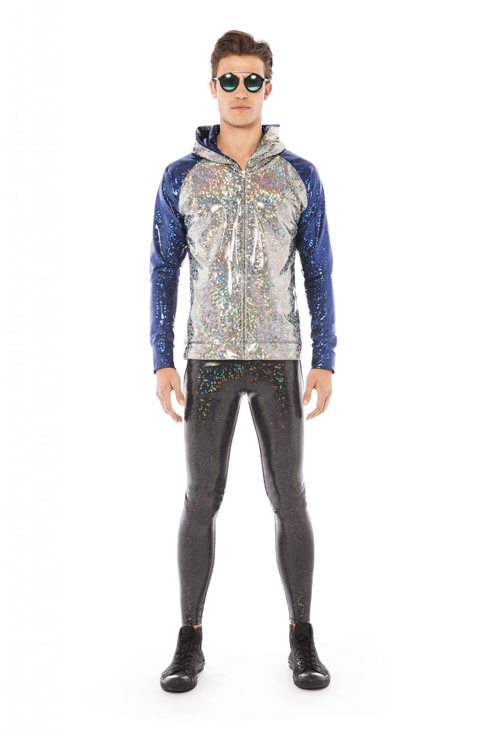 Blue and Disco Silver Holographic Hoodie | Festivalia