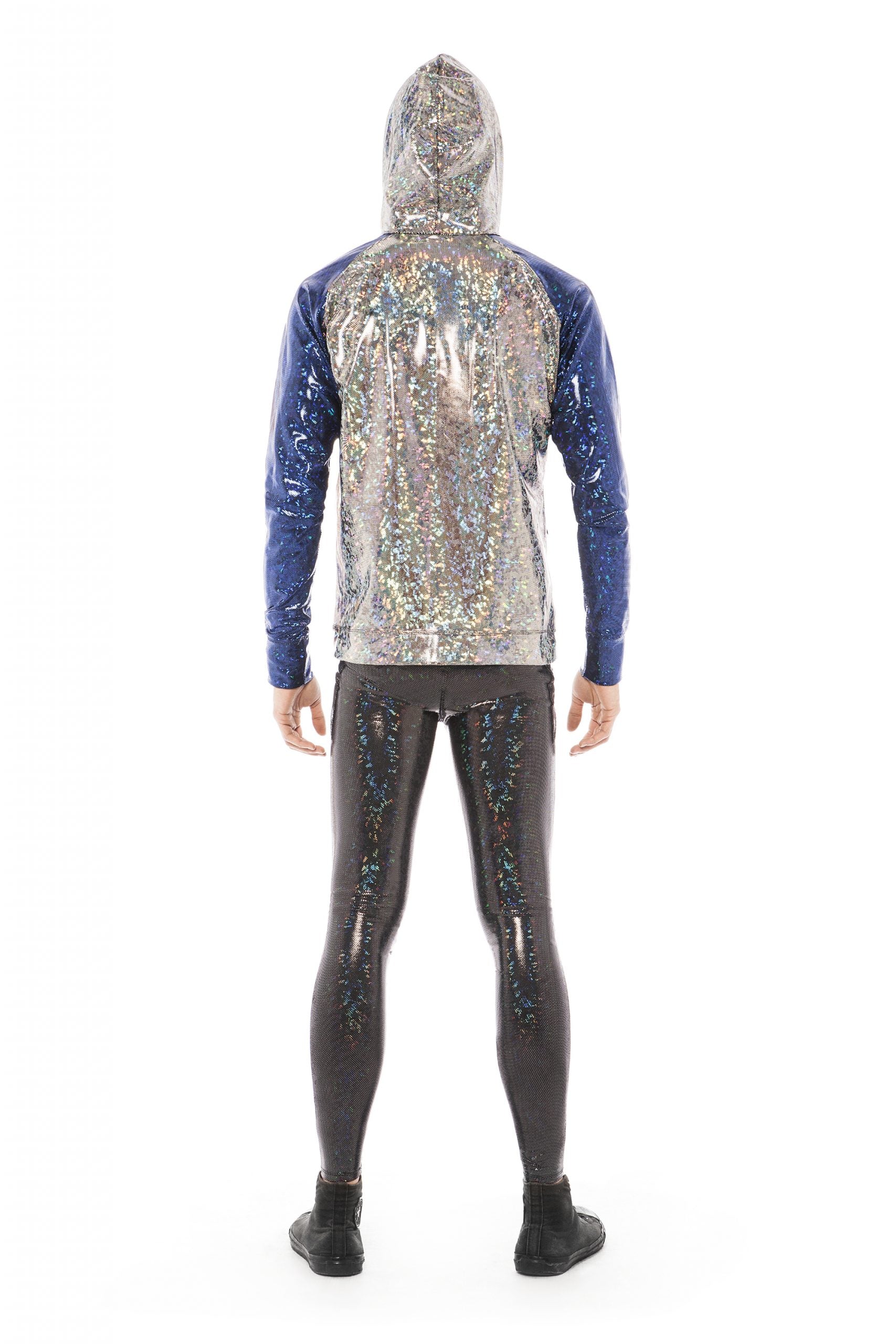 Blue and Disco Silver Holographic Hoodie | Festivalia