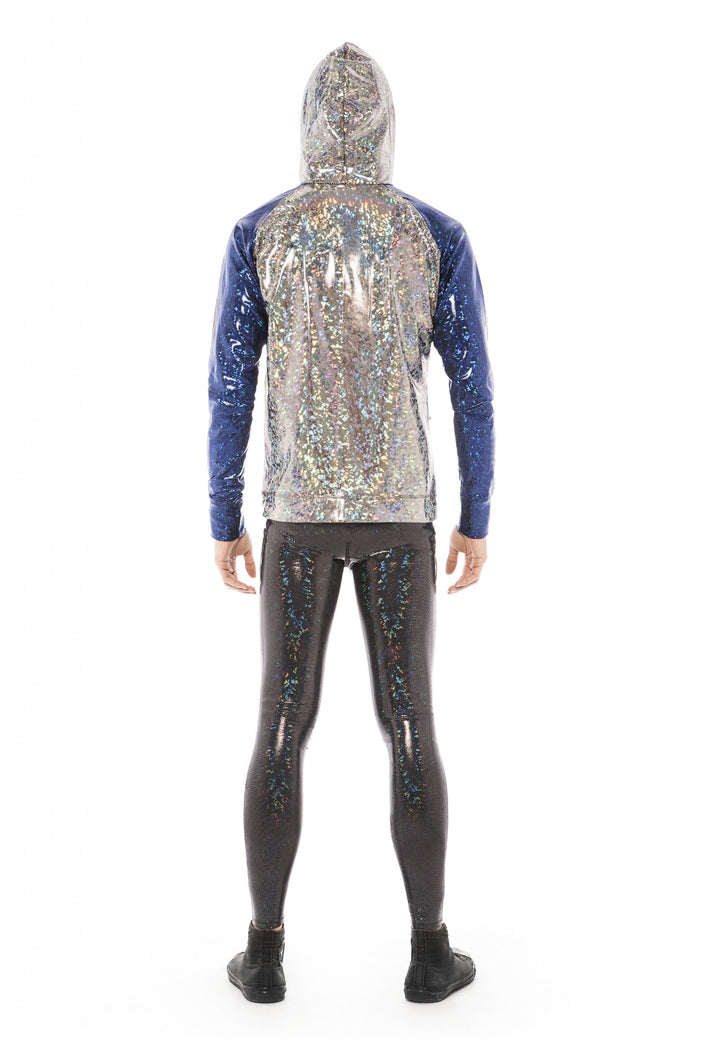 Blue and Disco Silver Holographic Hoodie | Festivalia
