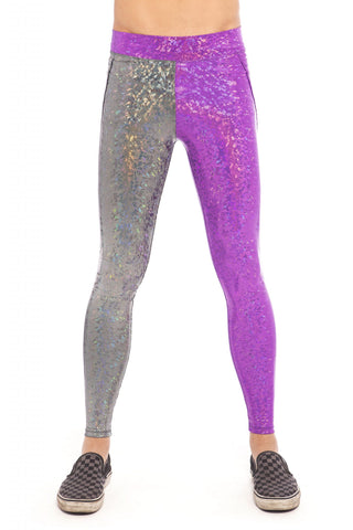 Silver & Purple Holographic Men's Leggings