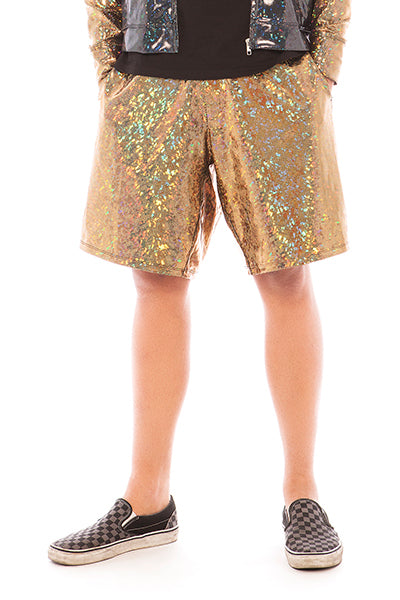 Gold Holographic Basketball Shorts | Festivalia