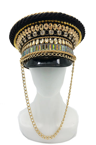 Puksik Black and Gold Embellished Military Style Hat with heart | Festivalia