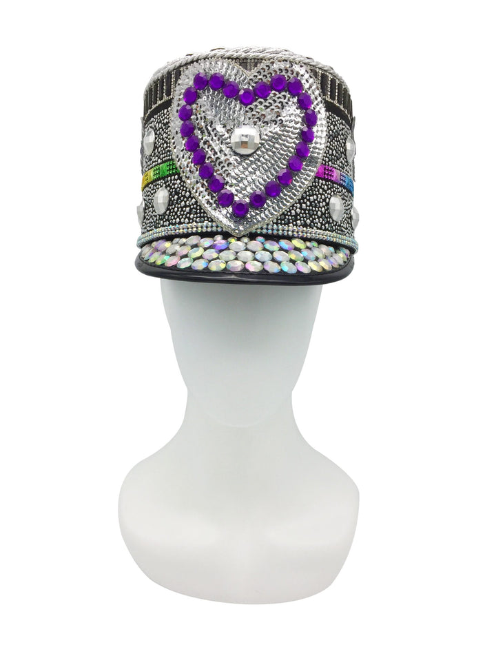 Disco Heart Embellished Military Style Hat | Festivalia