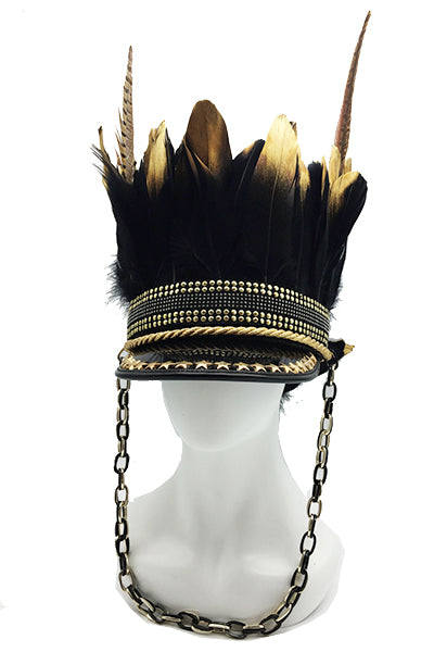 Zamá Black and Gold Feather Hat | Festivalia