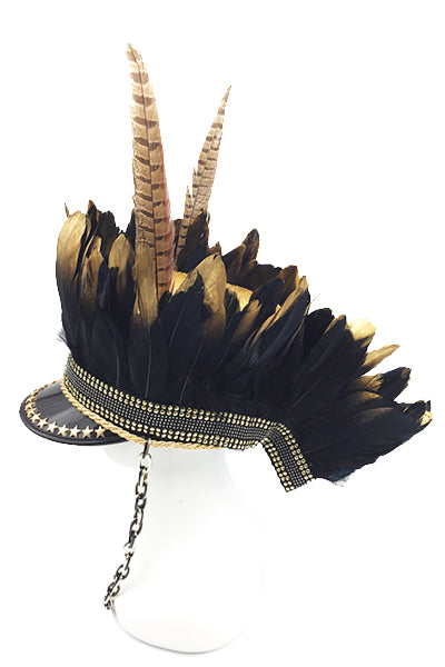 Zamá Black and Gold Feather Hat | Festivalia