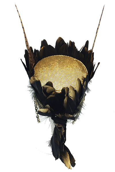 Zamá Black and Gold Feather Hat | Festivalia
