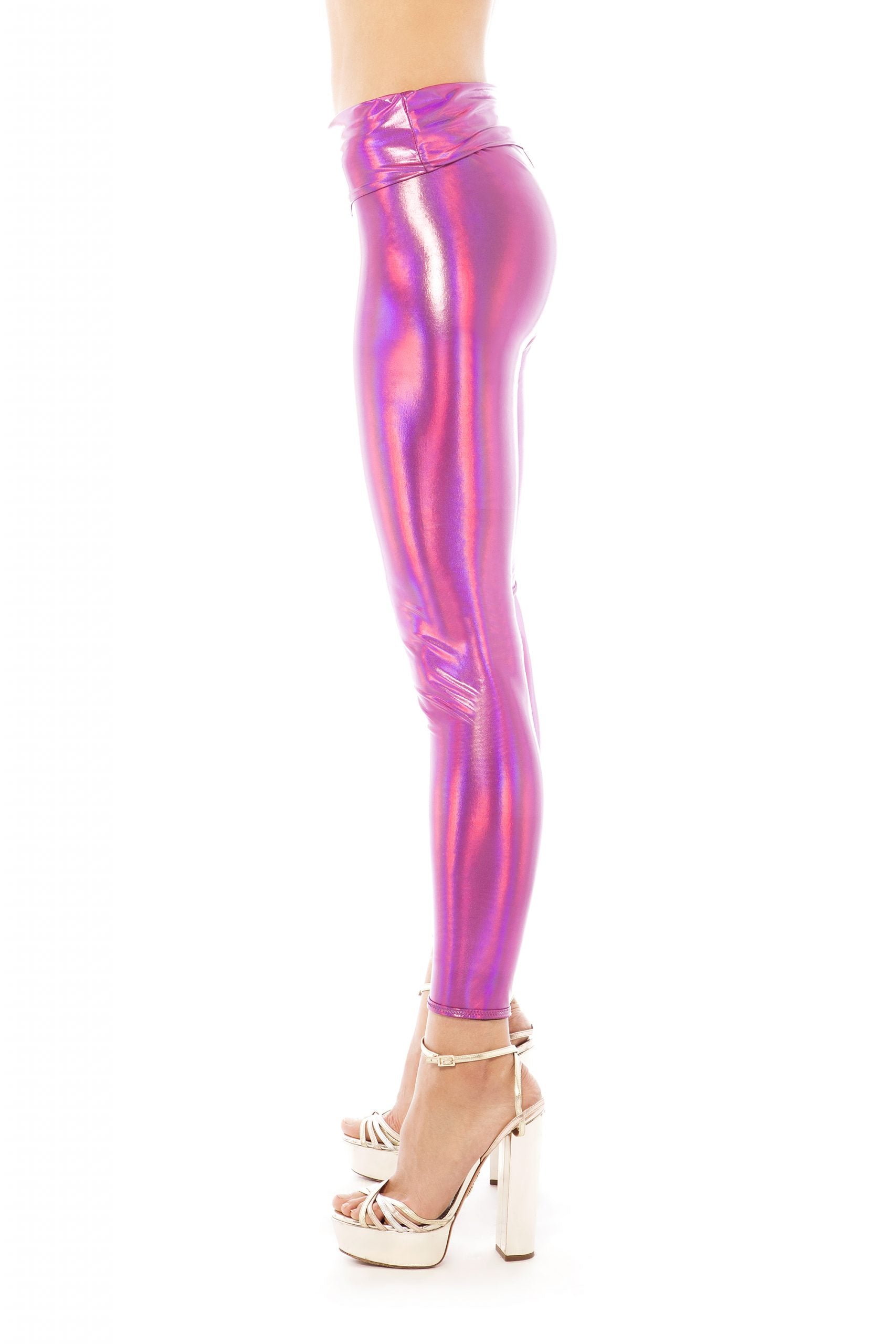 Pink Active Wear Leggings - Belted Detailed Design With Pearl Shine Fabric