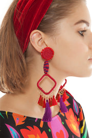 Cherry On Top Red Diamond Shape Tassel Earrings | Thumbnail 1