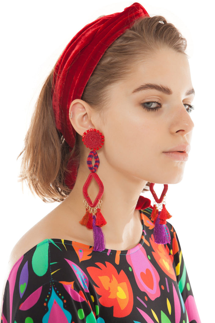 Cherry On Top Red Diamond Shape Tassel Earrings | Festivalia