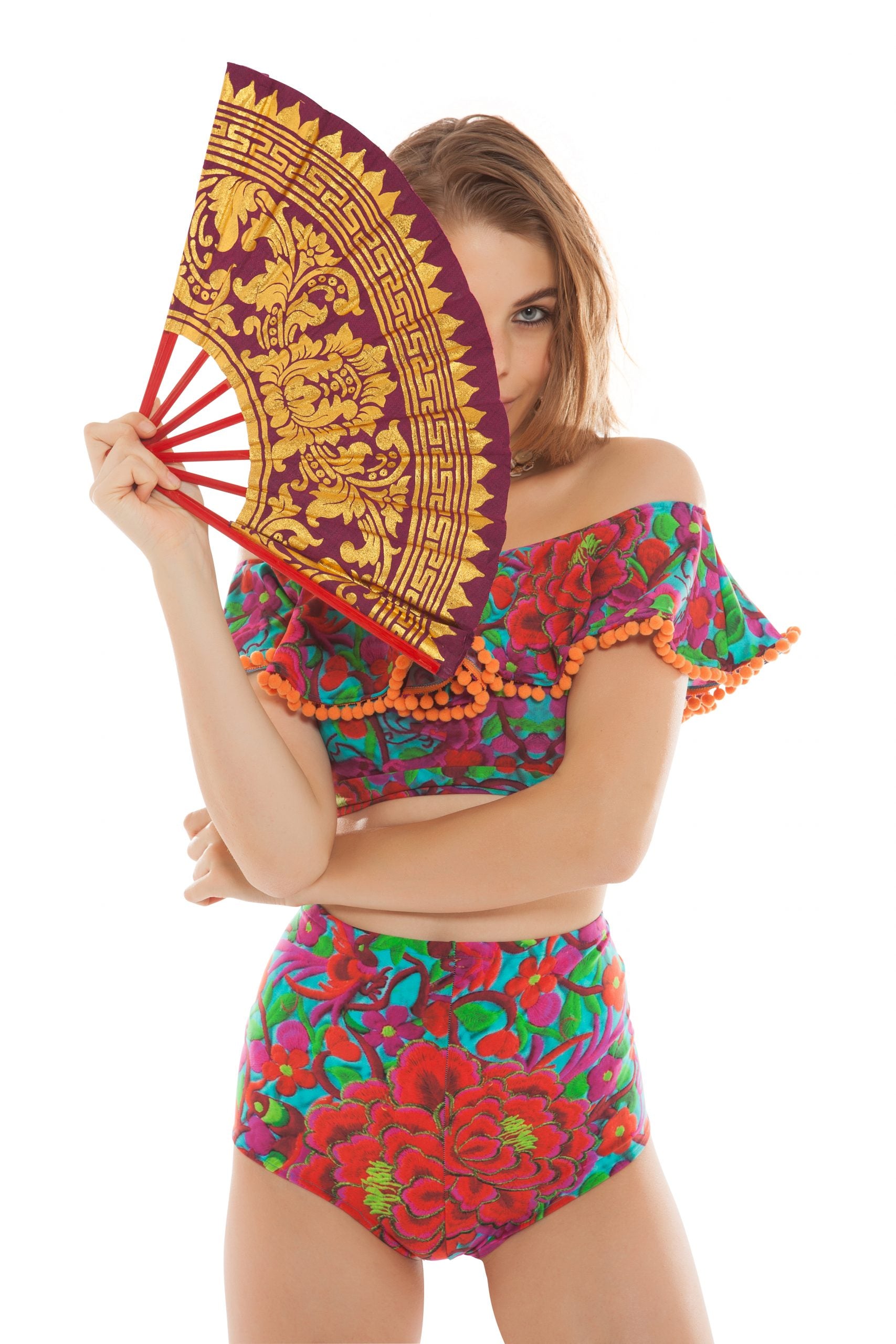 The Vanity Burgundy Hand Painted Fan | Festivalia