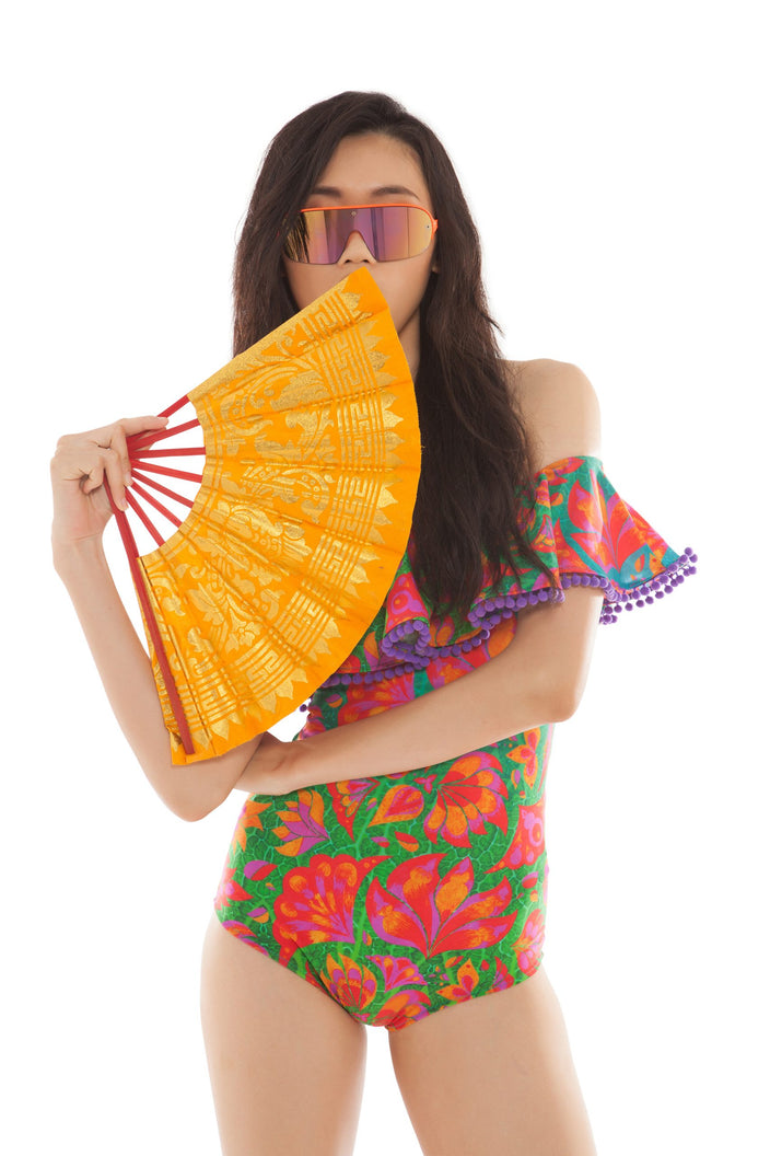 The Vanity Orange Hand Painted Fan | Festivalia