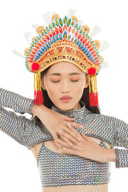 The White Tip Crown with Gold Tassels and Mirror Embellishment | Thumbnail 1