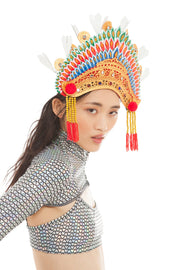 The White Tip Crown with Gold Tassels and Mirror Embellishment | Thumbnail 2